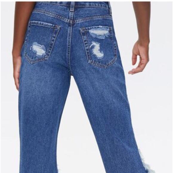 Forever 21 Womens Destroyed Knees Denim Dark Wash Mom Jeans Size 27 New - Picture 11 of 12